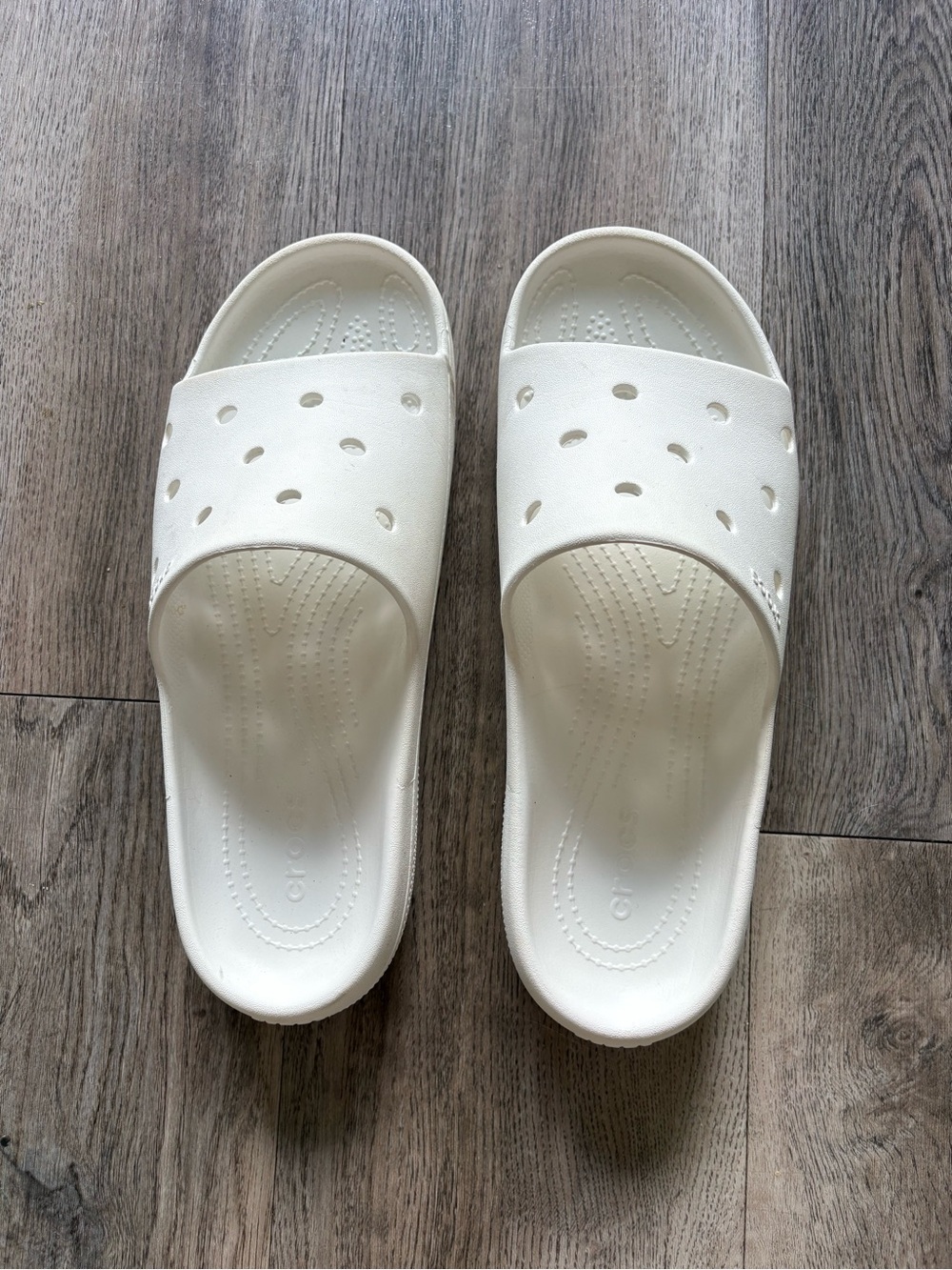 CROCS Men's Cream Slide Sandals * repaired see photos